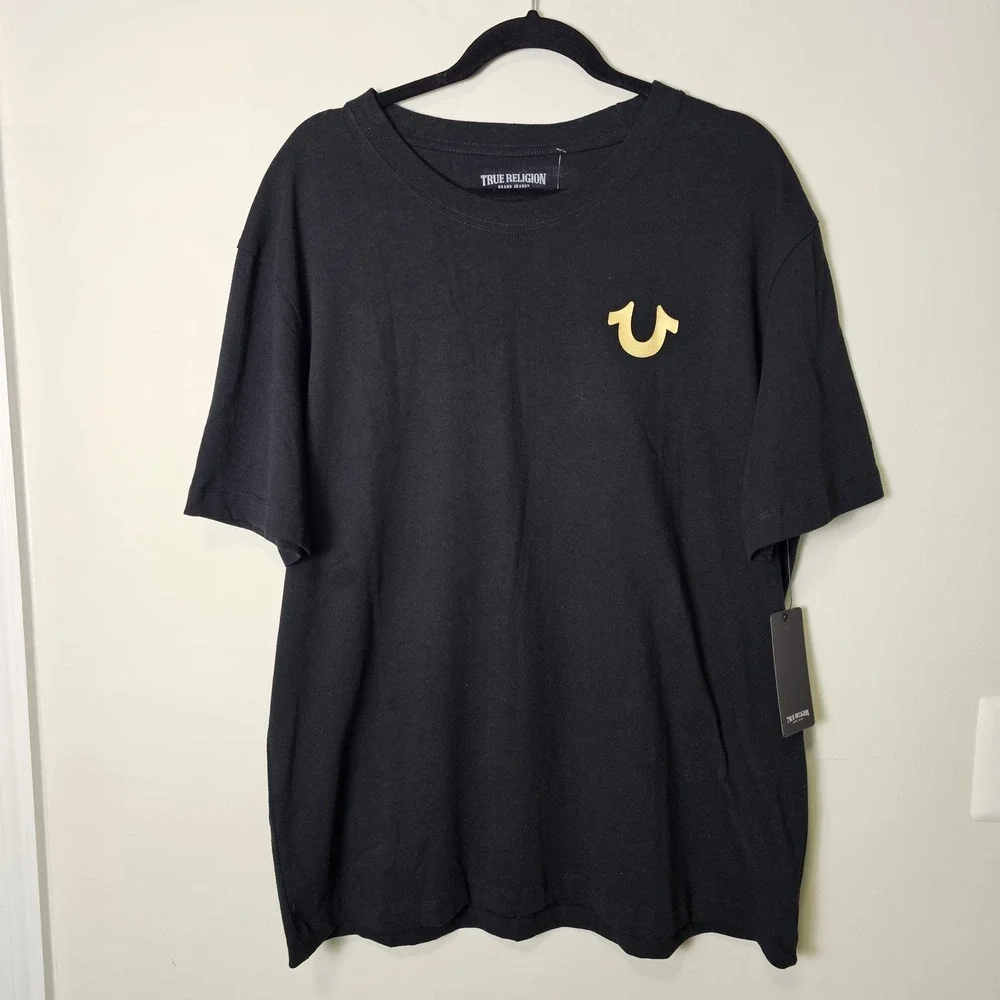 NWT True Religion XL Heavy Stamp Foil‎ Tee Black Gold Buddha T Shirt Graphic Tee